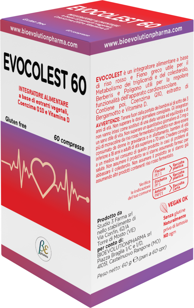 è un integratore alimentare a base di riso rosso e Fieno greco utile per il Metabolismo dei trigliceridi e del colesterolo, inoltre Berberis e Poligono utili per la regolare funzionalità dell’apparato cardiovascolare. Contiene poi, Coenzima Q10, estratto di Bergamotto e Vitamina D.