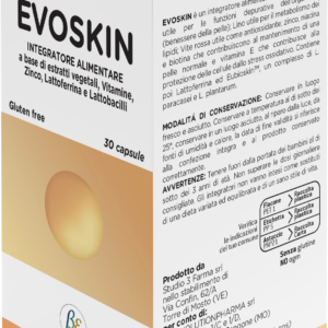 è un integratore alimentare a base di Bardana utile per le funzioni depurative dell’organismo (benessere della pelle); Lino utile per il metabolismo dei lipidi; Vite rossa utile come antiossidante; zinco, Vitamina B3 e biotina che contribuiscono al mantenimento di una pelle normale e vitamina E che contribuisce alla protezione delle cellule dallo stress ossidativo. Contiene poi Lattoferrina ed Eubioskin, un complesso di L. Paracasei e L. Plantarum.